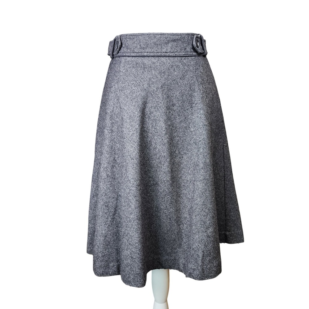 Merona A-Line Skirt Womens 2 Gray Button Waist Wool Blend Office Business Casual